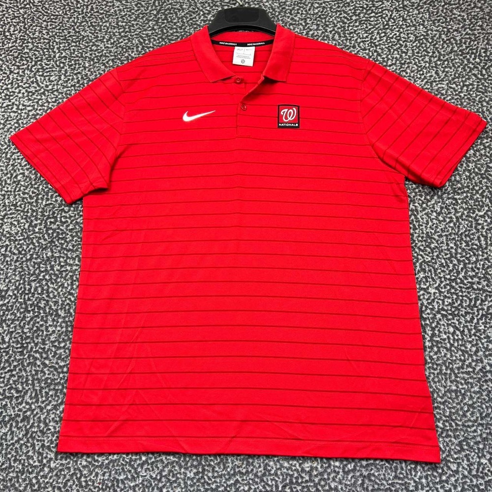 Nike Polo Shirt Men Large Washington Nationals Striped Short Sleeve Collared New